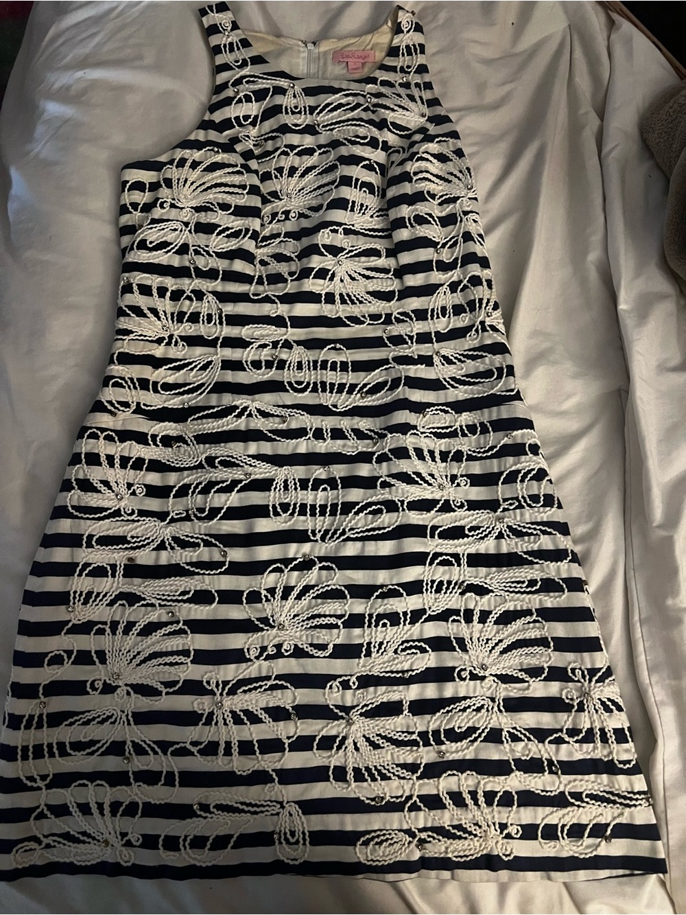 Lilly Pulitzer Navy and White Striped Embroidered Mini Dress